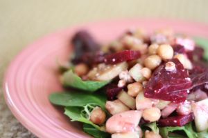 Salad with Beets Chickpeas Cucumbers and Blue Cheese side